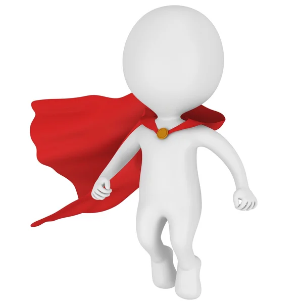 3d brave superhero with red cloak levitate above — Stock Photo, Image