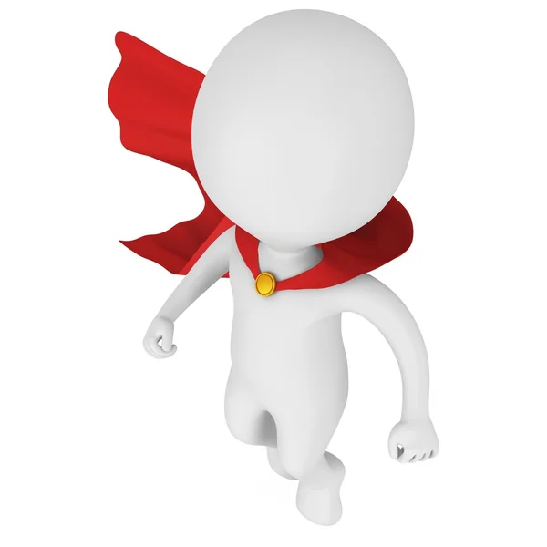 3D dappere superheld met rode mantel zweven boven — Stockfoto