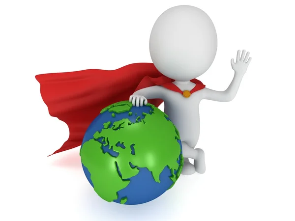 Corajoso super-herói e esfera mundial — Fotografia de Stock