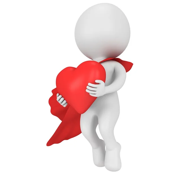 Admirável super-herói apaixonado por um grande coração vermelho — Fotografia de Stock