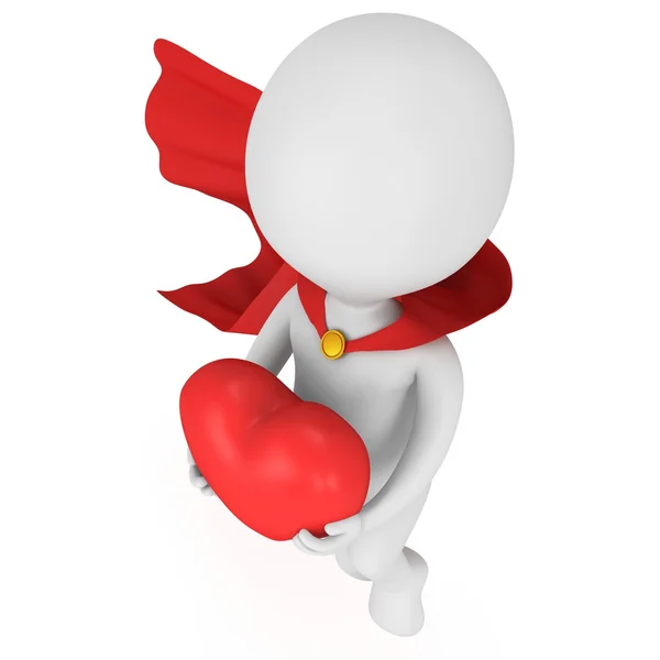 Brave superhero in love with big red heart — Stock Photo, Image