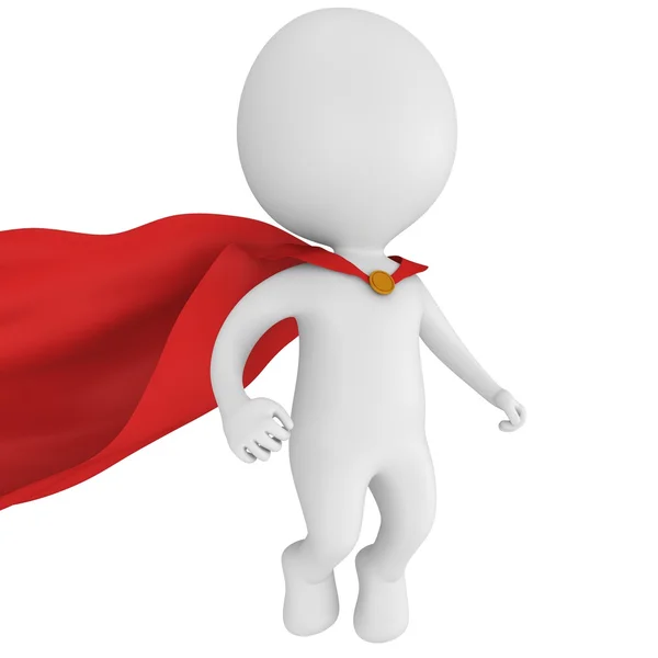 3d tapferen Superhelden mit rotem Mantel fliegen oben — Stockfoto