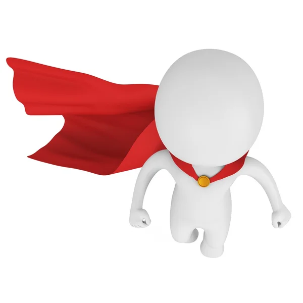 3D cesur süper kahraman ile kırmızı pelerin uçmak yukarıda — Stok fotoğraf