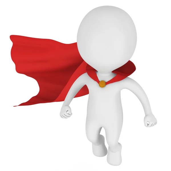 3d brave superhero with red cloak fly above — Stock Photo, Image