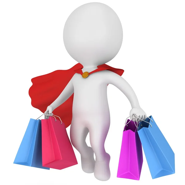 Brave superhero shopper with red cloak — Stock Photo, Image