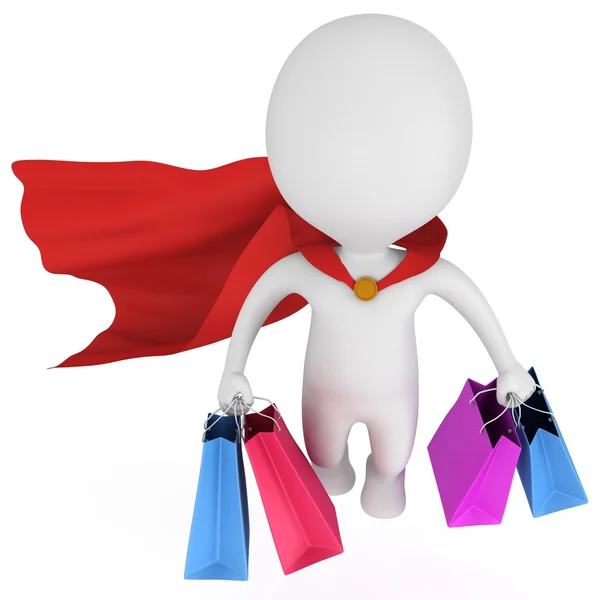 Mutiger Superhelden-Shopper mit rotem Mantel — Stockfoto