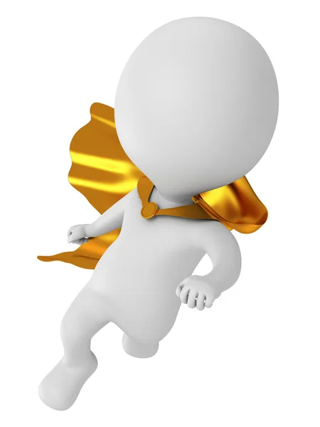 3D dappere superheld met het gouden mantel vliegen bovenstaand — Stockfoto