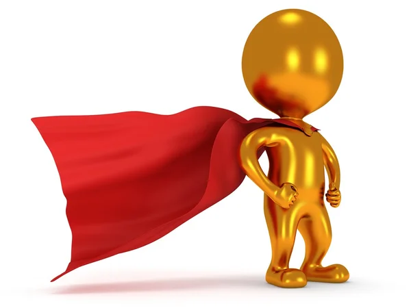 Brave gold superhero with red cloak — Stock Photo, Image