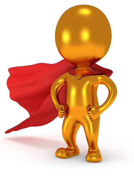 Brave gold superhero with red cloak — Stock Photo, Image