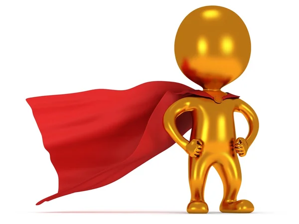 Brave gold superhero with red cloak — Stock Photo, Image