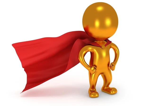 Dappere gouden superheld met rode mantel — Stockfoto