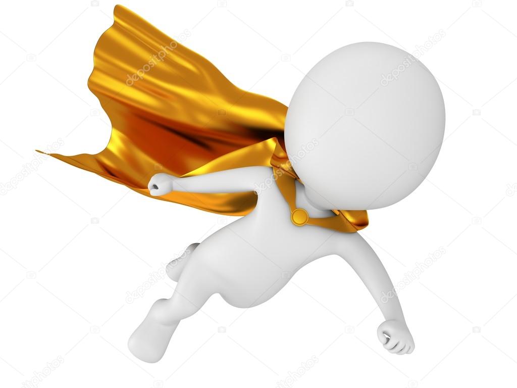 3d brave superhero with gold cloak flying above