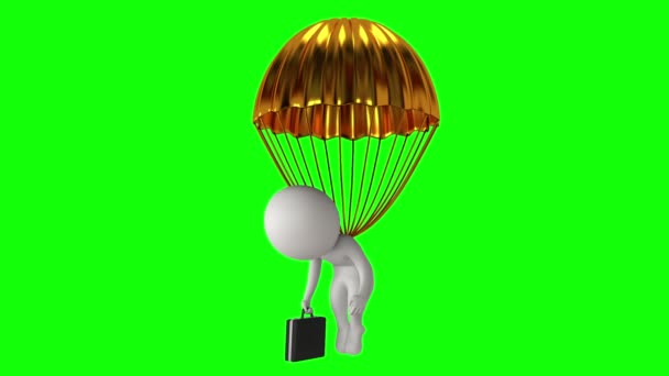 Poor white zakenman onder gouden parachute — Stockvideo