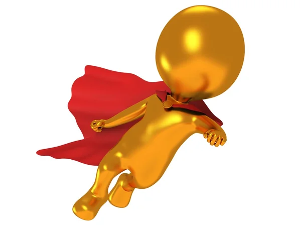 3d brave superhero with red cloak flying above — Stock Photo, Image