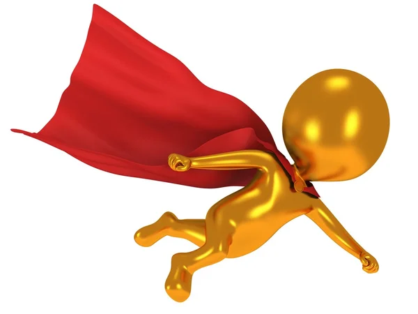 3d brave superhero with red cloak flying above — Stock Photo, Image