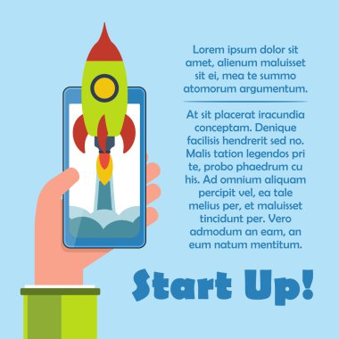 Uzay gemisi ile elinde cep telefonu. Vektör kavramı başlatmak.