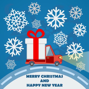 Gift delivery van in Christmas eve. clipart