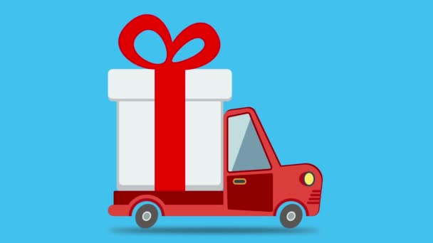 Geschenk levering van rijdt op. — Stockvideo