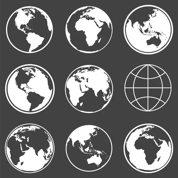 Set of earth planet globe icons. Vector. — Stock Vector