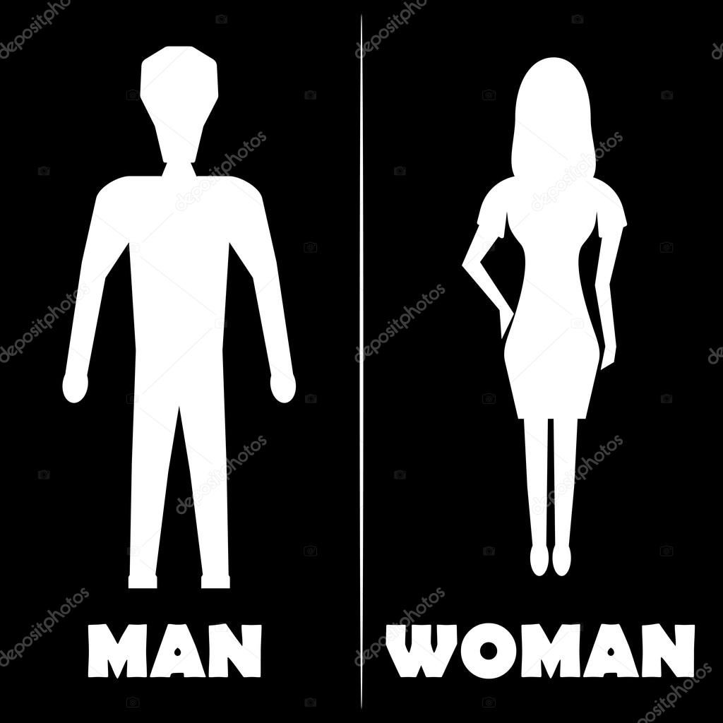 Man and woman restroom symbol icon on black back. Vector illustration of male and female