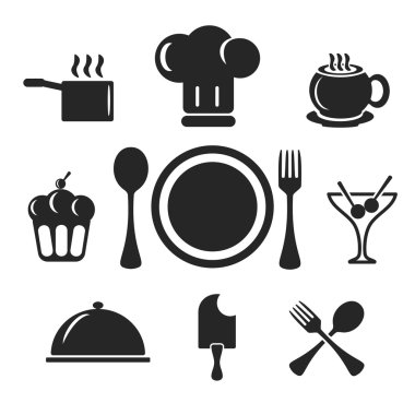 Mutfak ve yemek web ve mobil simgeler. Vektör.