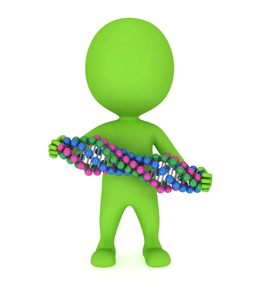 3D-man met dna keten op witte. — Stockfoto