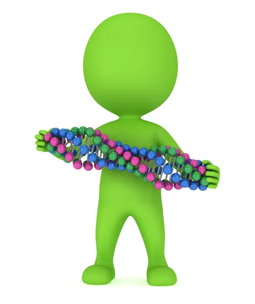 3d man with DNA chain on white. — Stock Photo, Image