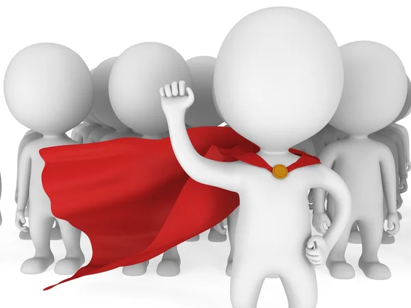 Brave superhero with red cloak before a crowd — Stock Photo, Image