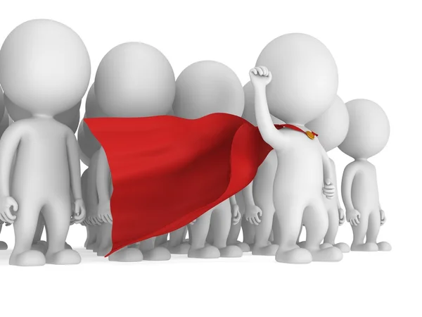 Brave superhero with red cloak before a crowd — Stock Photo, Image