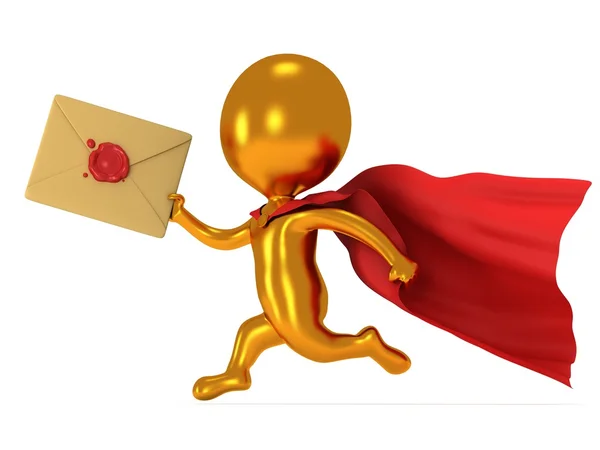 Modiga superhjälte mailman med kuvert — Stockfoto