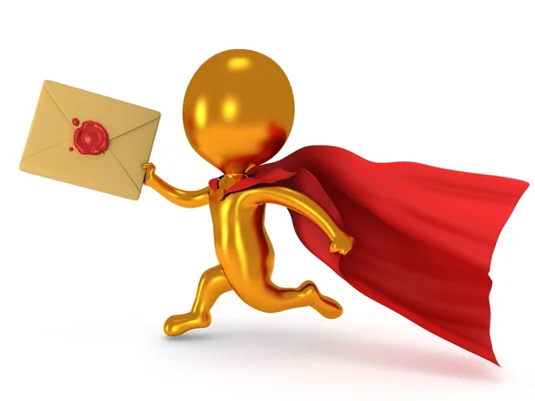 Dappere superheld mailman met envelop — Stockfoto
