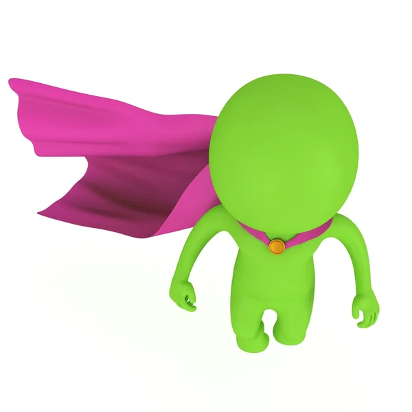 3D dappere superheld met paarse mantel zweven boven — Stockfoto