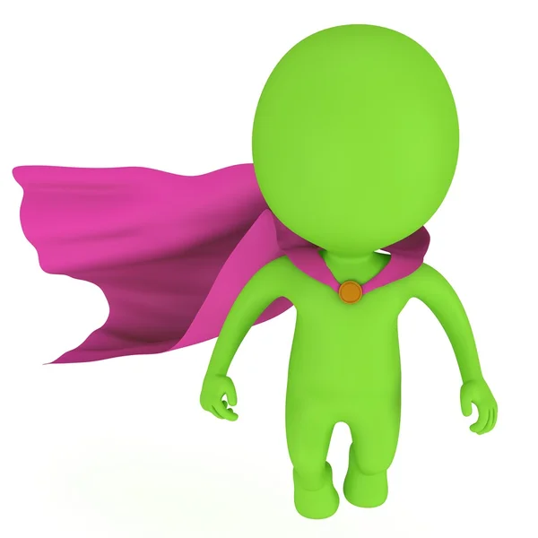 3D dappere superheld met paarse mantel zweven boven — Stockfoto