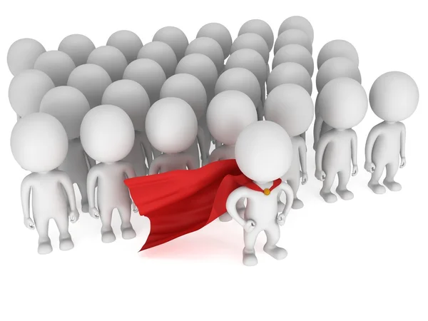 Brave superhero with red cloak before a crowd — Stock Photo, Image