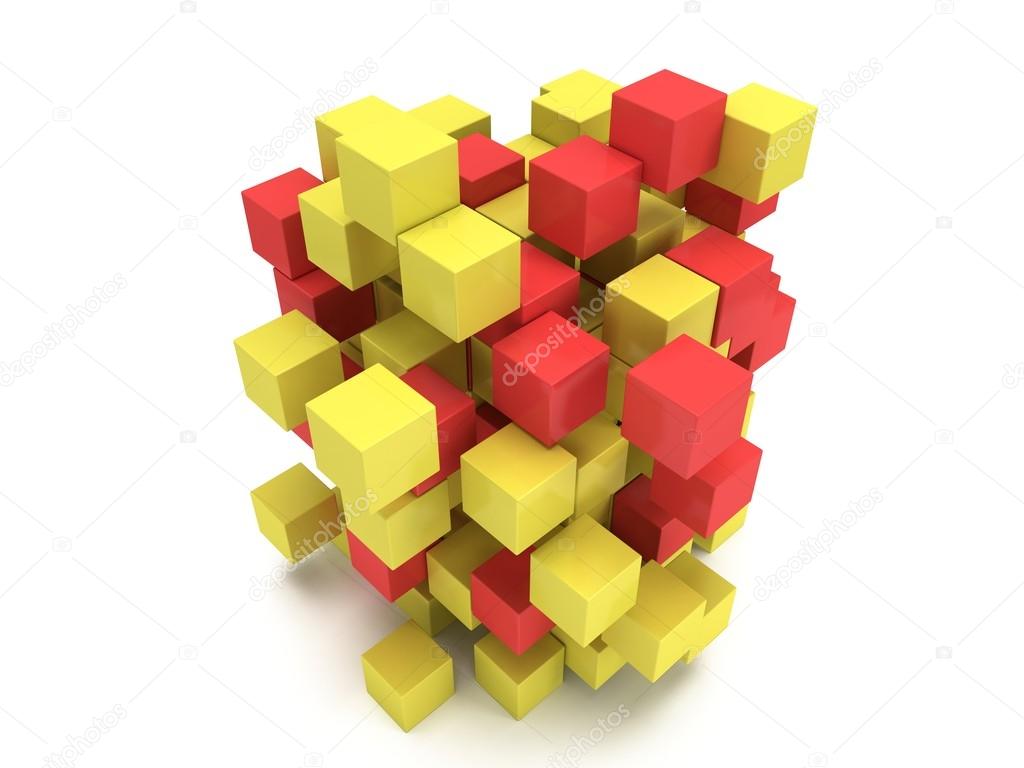 3D Cubes block. Assembling concept.