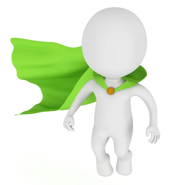 3D dappere superheld met groene mantel zweven boven — Stockfoto