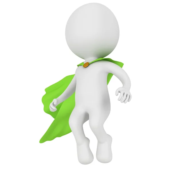 3d brave superhero with green cloak levitate above — Stock Photo, Image