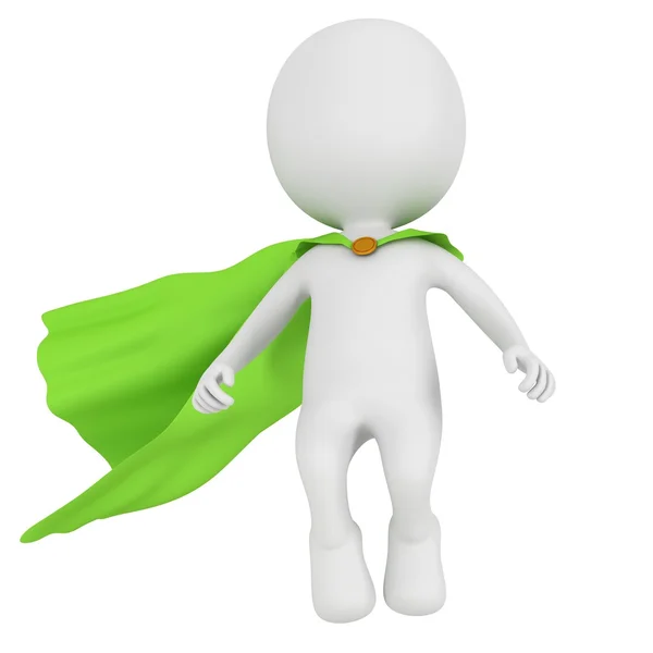 3D modig superhjälte med grön kappa sväva ovanför — Stockfoto