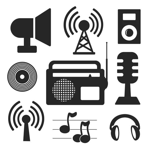 Conjunto de iconos de música y web inalámbrica y logotipo móvil — Vector de stock