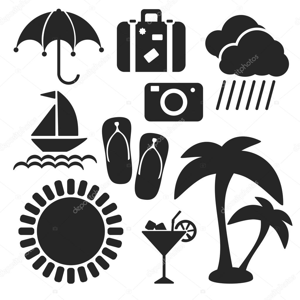 Set of summer web and mobile icons. Vector.