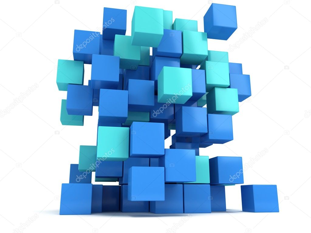 3D Cubes block. Assembling concept.