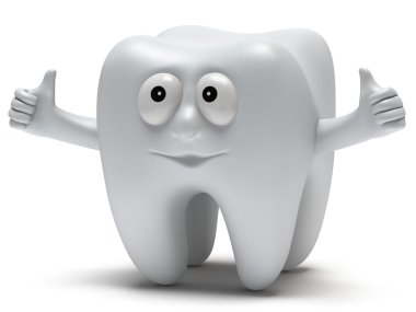 Cute healthy tooth with hands shows thumbs up clipart