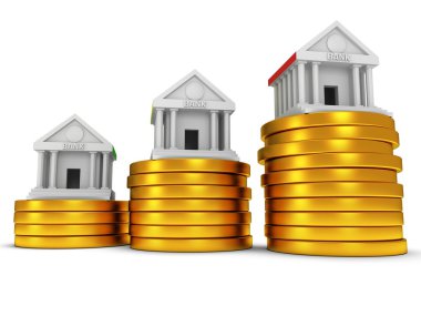 Sikke yığını üzerinde banka binaları.