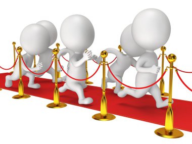 İnsanlar kırmızı olay halı altın ip bariyerler ile çalıştırın