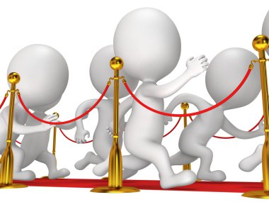 İnsanlar kırmızı olay halı altın ip bariyerler ile çalıştırın