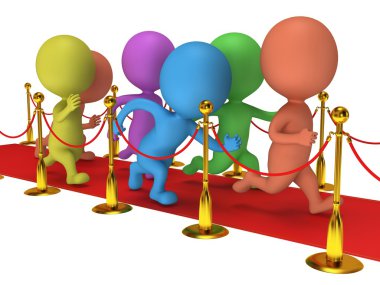 İnsanlar kırmızı olay halı altın ip bariyerler ile çalıştırın