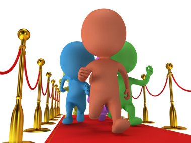 İnsanlar kırmızı olay halı altın ip bariyerler ile çalıştırın