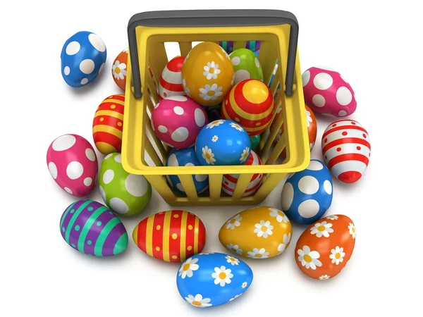 Huevos de Pascua en cesta de la compra —  Fotos de Stock