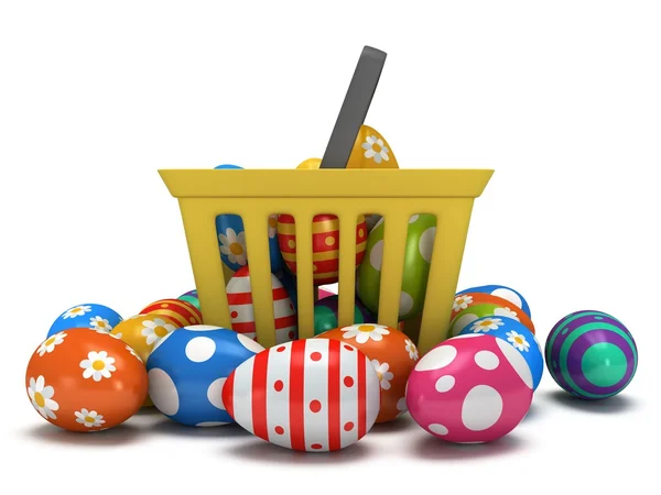Huevos de Pascua en cesta de la compra — Foto de Stock