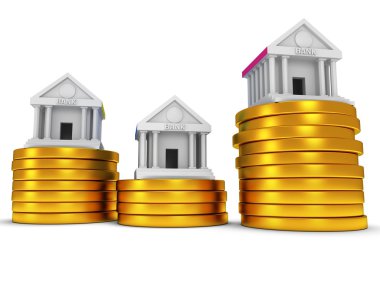 Sikke yığını üzerinde banka binaları.